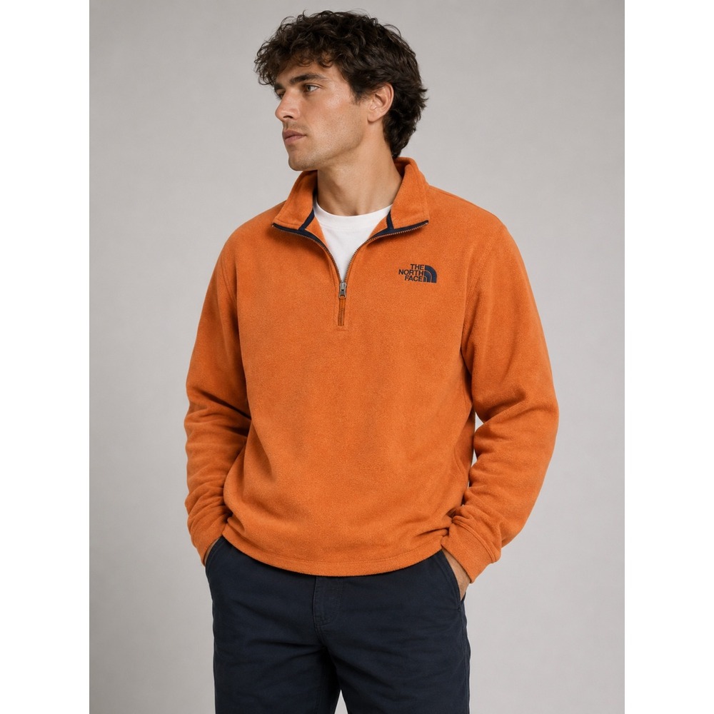 The North Face Mens XL TKA 100 Glacier Quarter Zip Fleece Pullover Orange Navy